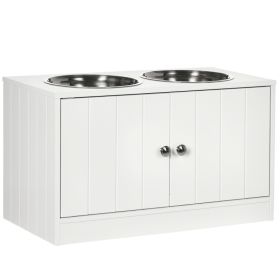Large Elevated Dog Bowls with Storage Cabinet Containing Large 44L Capacity, Raised Dog Bowl Stand Pet Food Bowl Pet Feeding Station, White