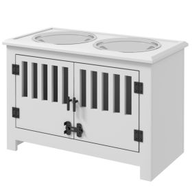 Dog Food Storage Cabinet with Bowls & Dog Feeding Station, White